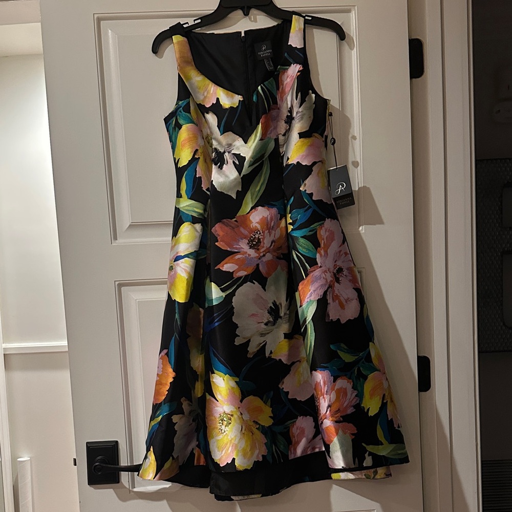 Adrianna Papell Black Floral Midi Dress